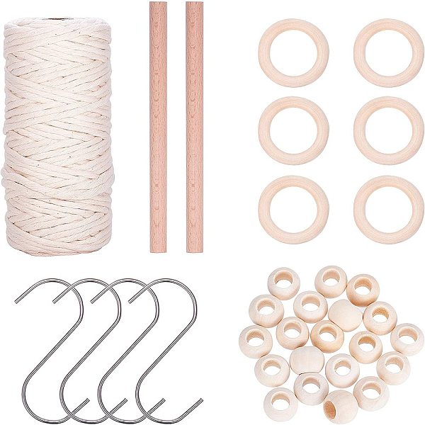 

PandaHall DIY Jewelry, with Wood Beads, Cotton String Threads, Beech Wooden Round Stick and Heavy Duty S-hooks, Antique White Wood Orange