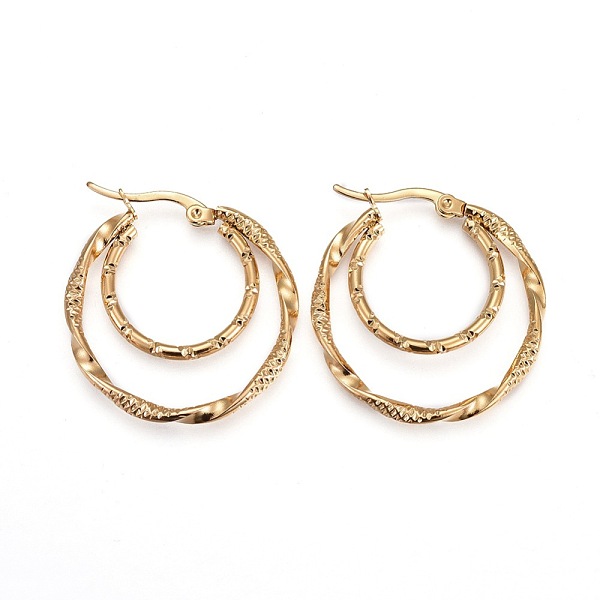 PandaHall 304 Stainless Steel Hoop Earrings, Hypoallergenic Earrings, Ring, Twisted, Golden, 12 Gauge, 32x30x2mm, Pin: 1mm 304 Stainless...