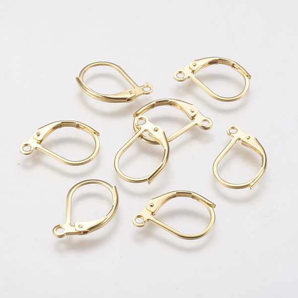 

PandaHall 304 Stainless Steel Leverback Earring Findings, with Loop, Golden, 15x11x2mm, Hole: 1.5mm, Pin: 0.6mm 304 Stainless Steel