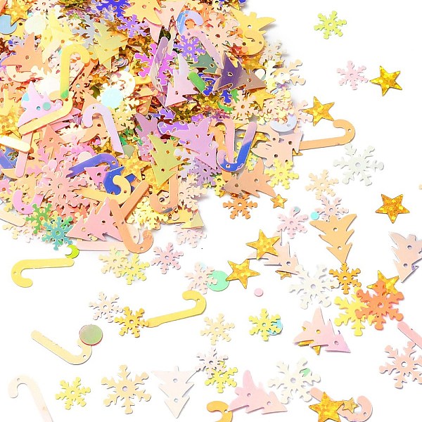 

PandaHall Christmas Theme Plastic Sequins Beads, Golden Sheen, Sewing Craft Decoration, Tree/Star/Snowflake, Mixed Color..., Multicolor