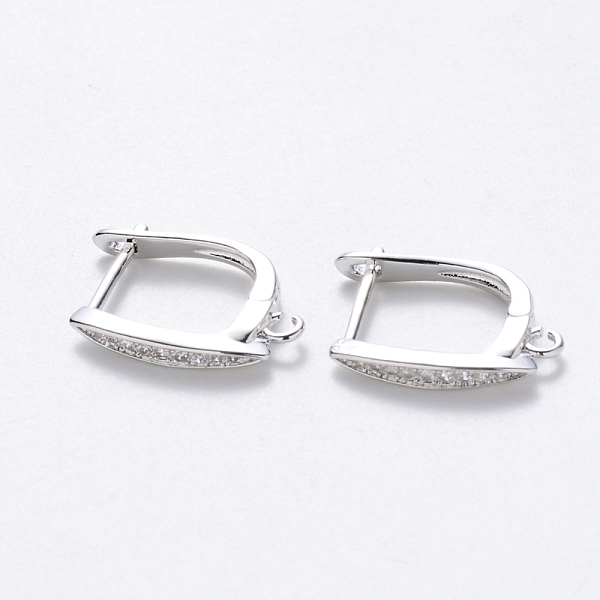 

PandaHall Brass Micro Pave Cubic Zirconia Hoop Earring Findings with Latch Back Closure, Nickel Free, with Horizontal Loop, Horse Eye, Real..., Clear