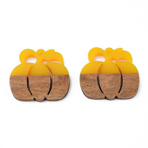 

PandaHall Autumn Theme Resin & Walnut Wood Pendants, Pumpkin, Gold, 27.5x29.5x3mm, Hole: 2mm Resin Vegetables Gold
