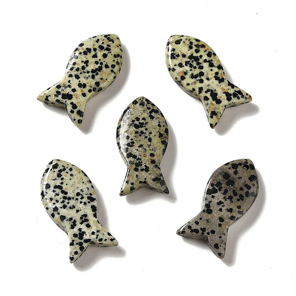 

PandaHall Natural Dalmatian Jasper Pendants, Fish Charms, 39x20x7~7.5mm, Hole: 2.3mm Dalmatian Jasper Fish