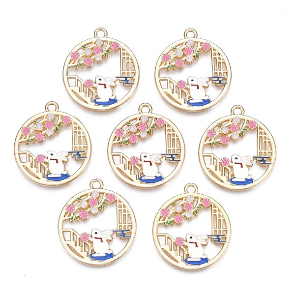 

PandaHall Rack Plating Alloy Enamel Pendants, Cadmium Free & Nickel Free & Lead Free, Light Gold, Rabbit, Hot Pink, 30x27x1.5mm, Hole: 2mm...