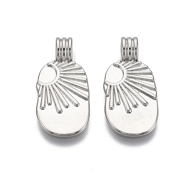 

PandaHall Brass Pendants, Oval with Sun, Nickel Free, Real Platinum Plated, 21.5x10.5x4.5mm, Hole: 2mm Brass Oval