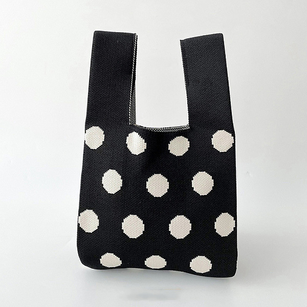 

PandaHall Polyester Polka Dot Knitted Tote Bags, Cartoon Crochet Handbags for Women, Black, 36x20cm Polyester Polka Dot Black