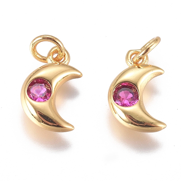 

PandaHall Brass Micro Pave Cubic Zirconia Charms, with Jump Ring, Long-Lasting Plated, Moon, Golden, Hot Pink, 10x6.5x2mm, Hole: 3mm...