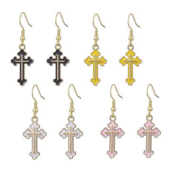 

PandaHall Alloy Enamel Dangle Earrings, Cross Earring for Women, Mixed Color, 44mm, Pin: 0.8mm Alloy Cross Multicolor