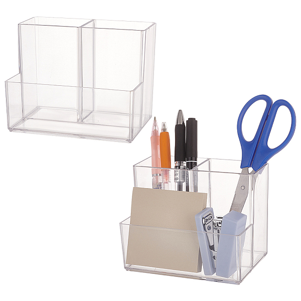 

PandaHall FINGERINSPIRE 2 pcs Acrylic Pen Holder 3 Compartments Pencil Holder for Desk with Sticky Notes Holder Acrylic Pencil Cup Makeup..., Clear