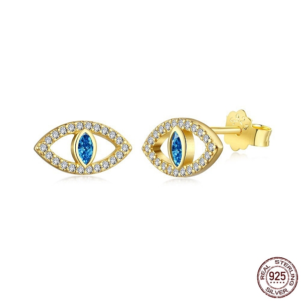

PandaHall 925 Sterling Silver Micro Pave Cubic Zirconia Ear Studs for Women, with S925 Stamp, Eye, Real 18K Gold Plated, 6.5x12.5mm Sterling...