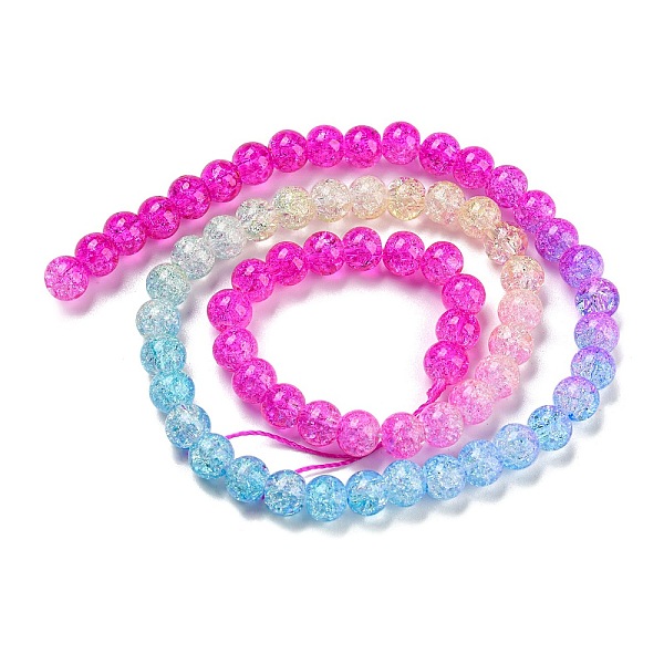 

PandaHall Spray Painted Crackle Glass Beads Strands, Gradient Color, Segmented Multi-color Beads, Round, Deep Sky Blue, 6mm, Hole: 1mm...