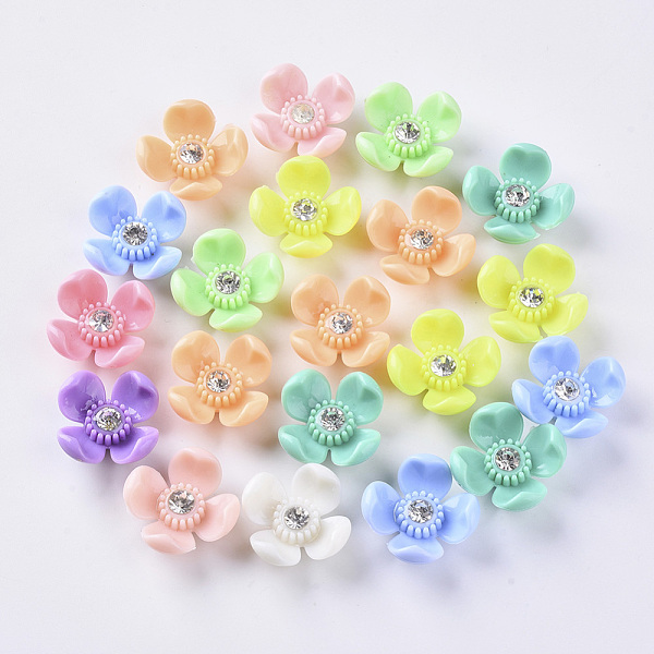 

PandaHall Opaque Acrylic Beads, with Rhinestone, Flower, Mixed Color, 27~28x24x13mm, Hole: 2mm Acrylic Flower Multicolor
