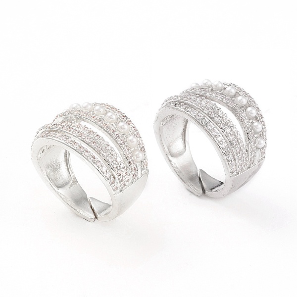 Adjustable Brass Micro Pave Clear Cubic Zirconia Cuff Rings
