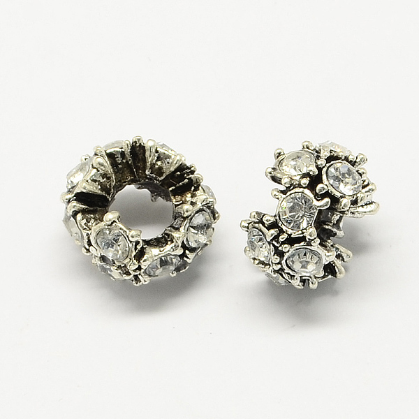

PandaHall Alloy Rhinestone European Beads, Flower Large Hole Beads, Antique Silver, Crystal, 12x8mm, Hole: 5mm Alloy+Rhinestone Flower Clear