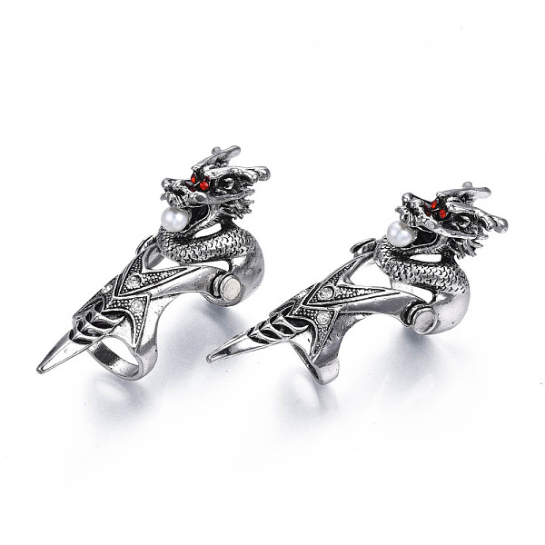 

PandaHall Dragon Armour Alloy Full Finger Ring with Rhinestone, Double Loop Gothic Punk Ring with Plastic Pearl for Men Women, Cadmium Free..., Red