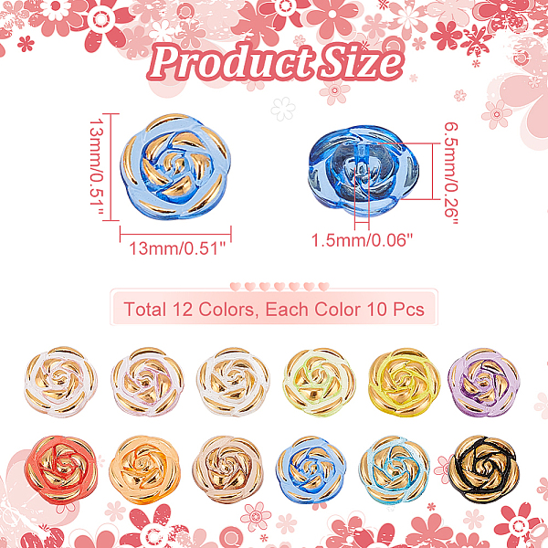 

PandaHall 120 Pcs 12 Colors Flower Buttons, Gold Edge Acrylic Rose Sewing Buttons Transparent Floral Buttons Decorative Button for Crafts..., Multicolor