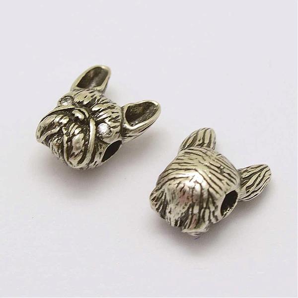 

PandaHall Brass Puppy Beads, with Cubic Zirconia, Bulldog Head, Cadmium Free & Nickel Free & Lead Free, Antique Silver, 11x9.5x6.5mm, Hole...