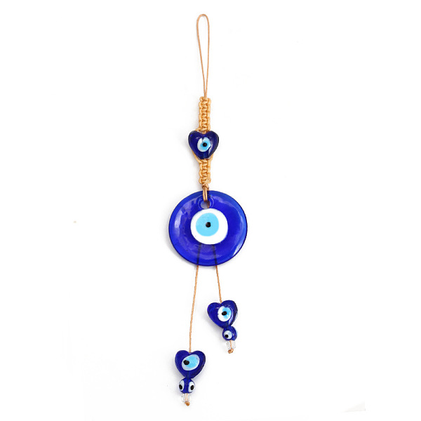 

PandaHall Flat Round with Evil Eye Glass Pendant Decorations, Tassel Hemp Rope Hanging Ornament, Royal Blue, 210mm Glass Evil Eye