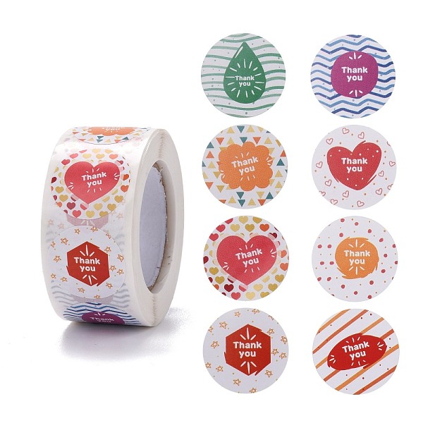 

PandaHall Flat Round Paper Thank You Stickers, with Word Thank you, Self-Adhesive Gift Tag Labels Youstickers, Mixed Color, 6.35x2.9cm..., Multicolor