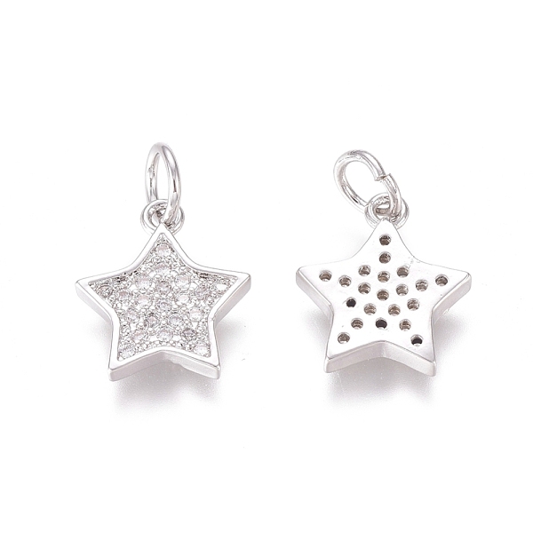 

PandaHall Brass Micro Pave Clear Cubic Zirconia Charms, with Jump Rings, Star, Platinum, 12x10x2mm, Jump Ring: 5x0.7mm, Inner Diameter...