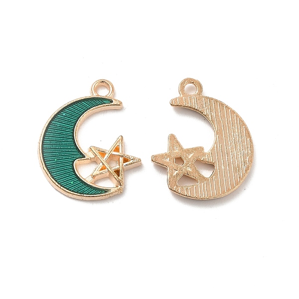 

PandaHall Alloy Enamel Pendants, Golden, Moon with Star Charm, Teal, 19.3x15.5x1.8mm, Hole: 1.7mm Alloy+Enamel Moon Cyan