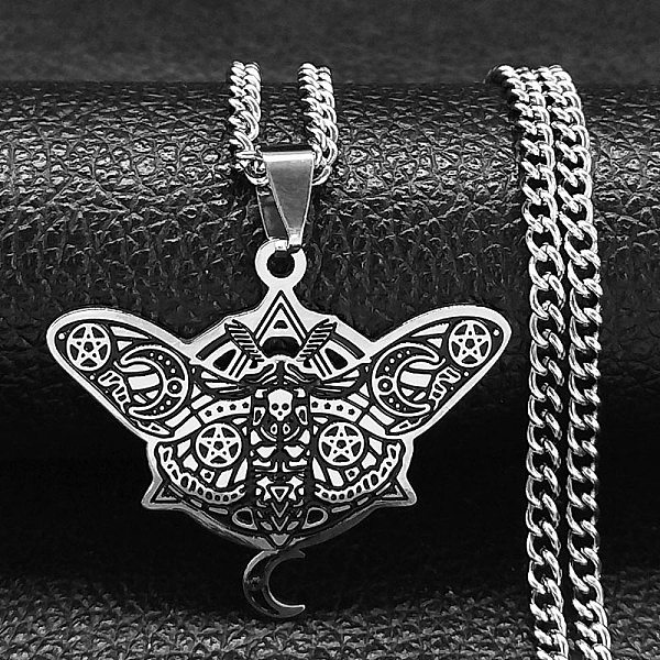 

PandaHall 304 Stainless Steel Enamel Pendant Necklaces for Women Men, Moth with Moon, Stainless Steel Color, 19.29~19.69 inch(49~50cm) 304...