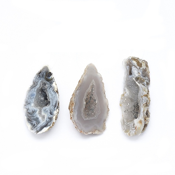

PandaHall Natural Druzy Geode Agate Pendants, Nuggets, 30~47x12~22.5x10~11.5mm, Hole: 1.2mm Natural Agate Nuggets