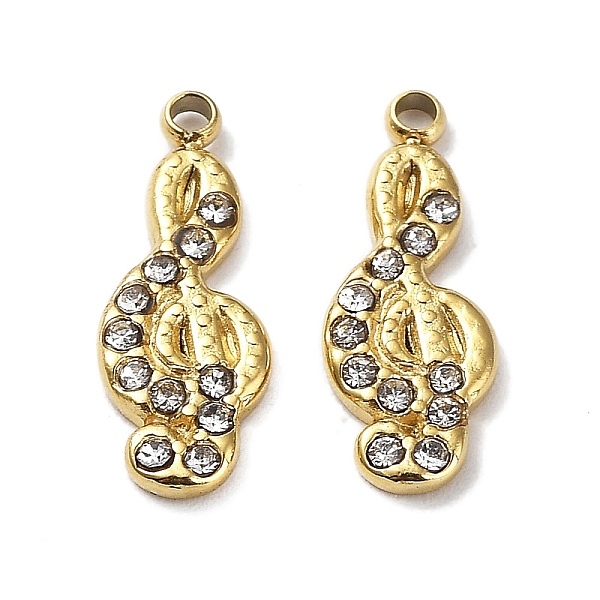 

PandaHall Ion Plating(IP) 304 Stainless Steel Charms, with Crystal Rhinestone, Musical Note Charm, Real 18K Gold Plated, 14x6x1.5mm, Hole..., Clear