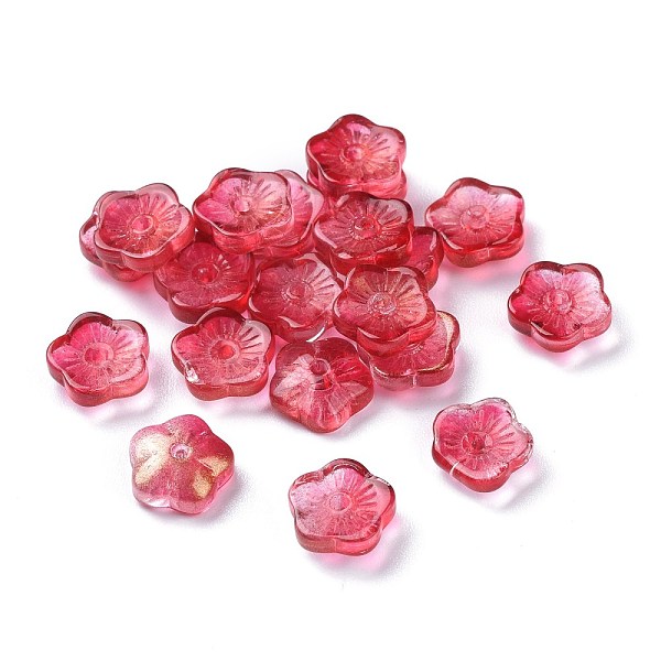 

PandaHall Transparent Glass Beads, with Glitter Gold Powder, Flowers, Red, 8x3mm, Hole: 1mm Glass Flower Red