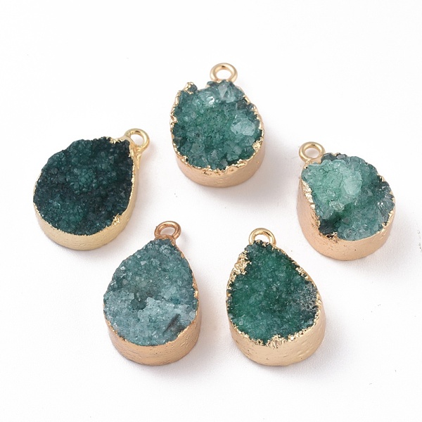 

PandaHall Natural Dyed Druzy Quartz Pendants, Plating Edge, Teardrop, Golden, 18~22x12~13x5~13mm, Hole: 1.6mm Quartz Teardrop Cyan