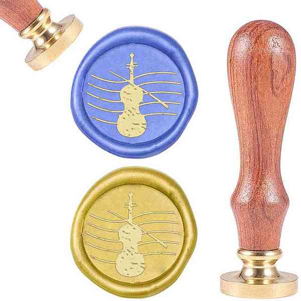 

PandaHall DIY Scrapbook, Brass Wax Seal Stamp and Wood Handle Sets, Violin, Golden, 8.9x2.5cm, Stamps: 25x14.5mm Brass
