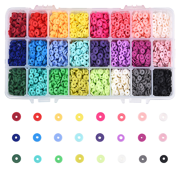 

PandaHall 5616pcs, 24 Colors Flat Round Handmade Polymer Clay Beads, Disc Heishi Beads for Hawaiian Earring Bracelet Necklace Jewelry Making..., Multicolor
