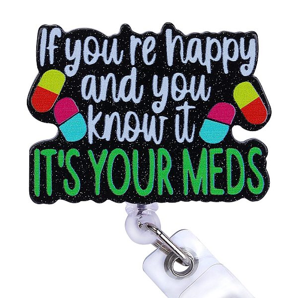 

PandaHall Glittered Plastic Retractable Badge Reel, Card Holders, with Iron Alligator Clips, Word If You Are Happy and You Know It, Green...