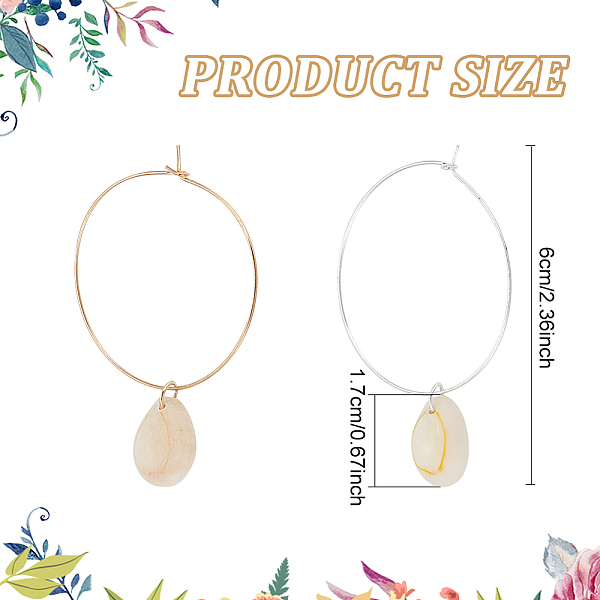 

PandaHall FIBLOOM 2 Pairs 2 Colors Natural Shell Dangle Big Hoop Earrings, Alloy Basketball Wives Earrings for Women, Platinum & Light Gold...