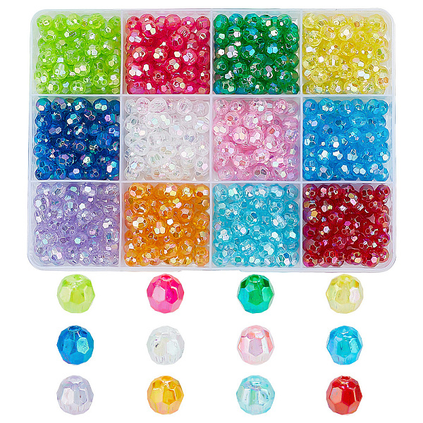 

PandaHall GOMAKERER 720pcs 12 Colors Eco-Friendly Transparent Acrylic Beads, Faceted, Round, AB Color, Mixed Color, 6mm, Hole: 1mm..., Multicolor