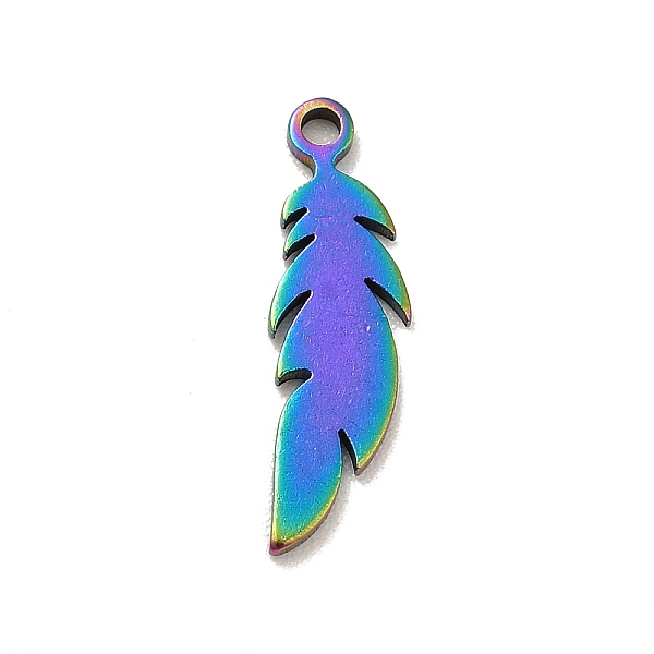 

PandaHall Ion Plating(IP) 201 Stainless Steel Pendants, Feather Charms, Rainbow Color, 16x5x1mm, Hole: 1.2mm 201 Stainless Steel Feather