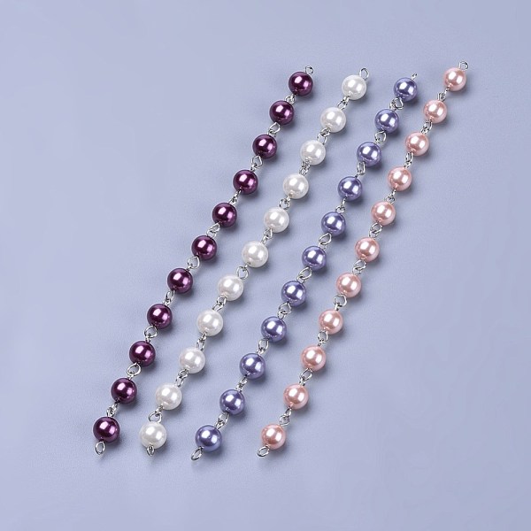 

PandaHall Handmade Dyed Glass Pearl Beaded Chains, Unwelded, with Iron Eye Pin, Platinum, Mixed Color, 39.37 inch, 1m/strand, 4strands/set..., Multicolor