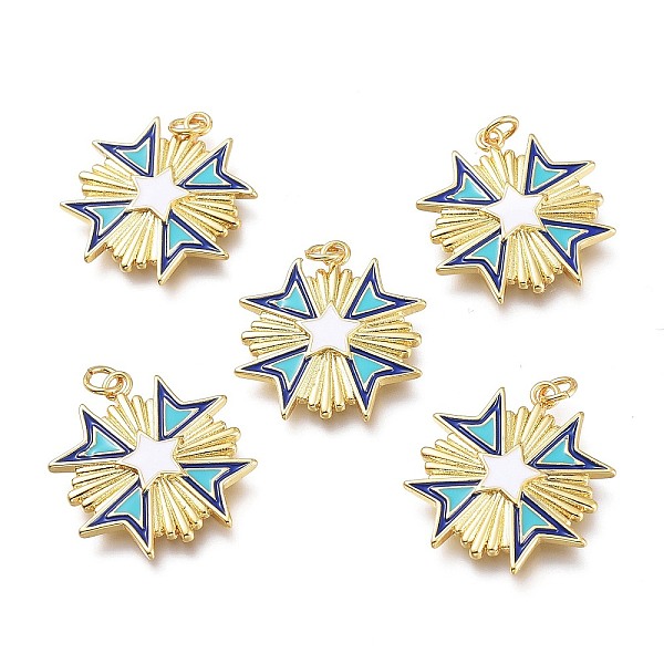 

PandaHall Brass Pendants, with Enamel and Jump Rings, Long-Lasting Plated, Flower, Blue & White & Sky Blue, Golden, 24x24x2.5mm, Hole: 3mm...