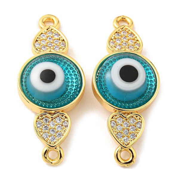 

PandaHall Brass Micro Pave Clear Cubic Zirconia Connector Charms, with Lampwork, Evil Eye with Heart, Real 18K Gold Plated, Dark Turquoise...