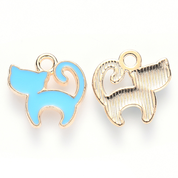 

PandaHall Alloy Enamel Charms, Cat Shape, Light Gold, Sky Blue, 13x13x2mm, Hole: 1.8mm Alloy+Enamel Cat Shape Blue