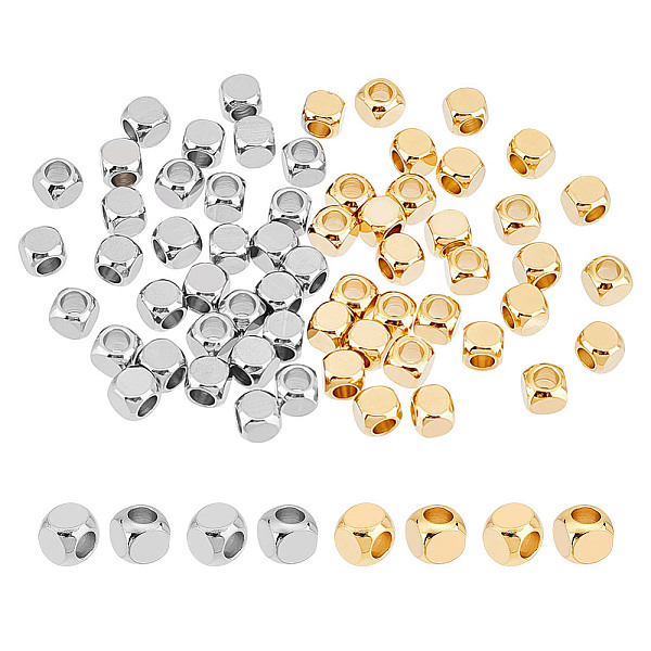 

PandaHall UNICRAFTALE 60Pcs 2 Colors Stainless Steel Beads Cube Beads Faceted Geometry Beads 2mm Hole Spacer Beads Metal Bracelet Beads for...