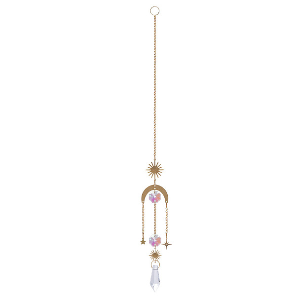 

PandaHall Iron Big Pendant Decorations, Glass Charms Suncatchers Rainbow Maker, for Garden, Wedding, Lighting Ornament, Moon Pattern...