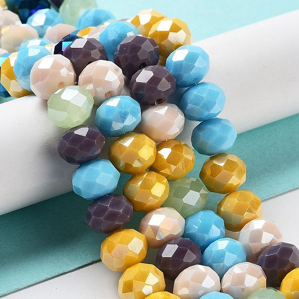 

PandaHall Glass Beads Strands, Faceted, Rondelle, Sky Blue, 10x8mm, Hole: 1mm, about 63~65pcs/strand, 19.2~20 inch(48~50cm) Glass Rondelle