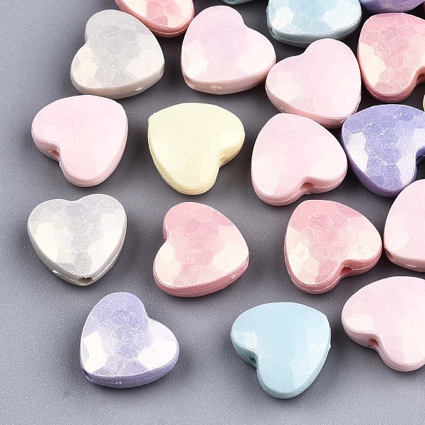 PandaHall Spray Painted Acrylic Beads, Rubberized Style, Faceted, Heart, Mixed Color, 10.5x11.5x5mm, Hole: 1.5mm, about 1350pcs/500g Acrylic...