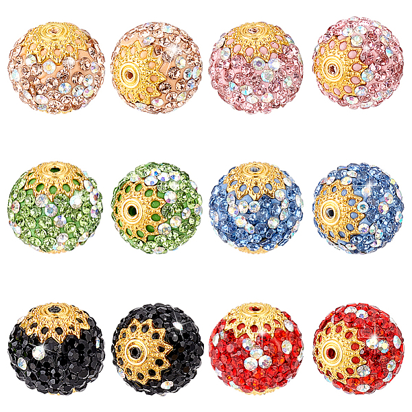 

PandaHall 60Pcs 6 Color Handmade Polymer Clay Rhinestone Beads, Pave Disco Ball Beads, Round, Mixed Color, 10.5mm, Hole: 2mm, 10Pcs/color..., Multicolor