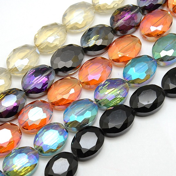 

PandaHall Faceted Electroplate Crystal Glass Oval Beads Strands, Mixed Color, 16x12x7mm, Hole: 1mm, about 50pcs/strand, 25.1 inch Glass Oval..., Multicolor
