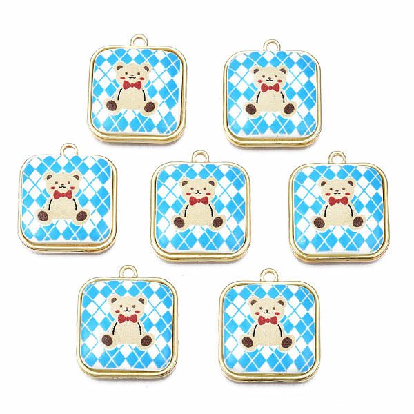 

PandaHall Resin Pendants, with Light Gold Plated Alloy, Cadmium Free & Nickel Free & Lead Free, Square with Bear, Deep Sky Blue, 20.5x18x6mm...