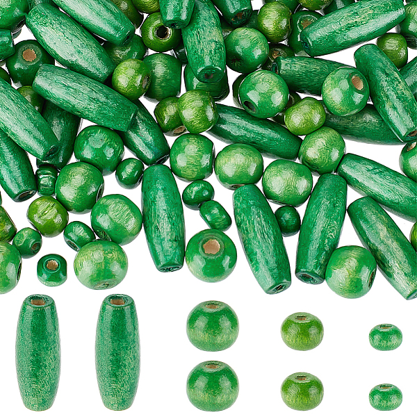 

PandaHall 480Pcs 4 Style Dyed Natural Wood Beads, Oval/Oblong, Lead Free, Green, 6~23x4~9mm, Hole: 2~3mm, 120pcs/style Wood Oval Green
