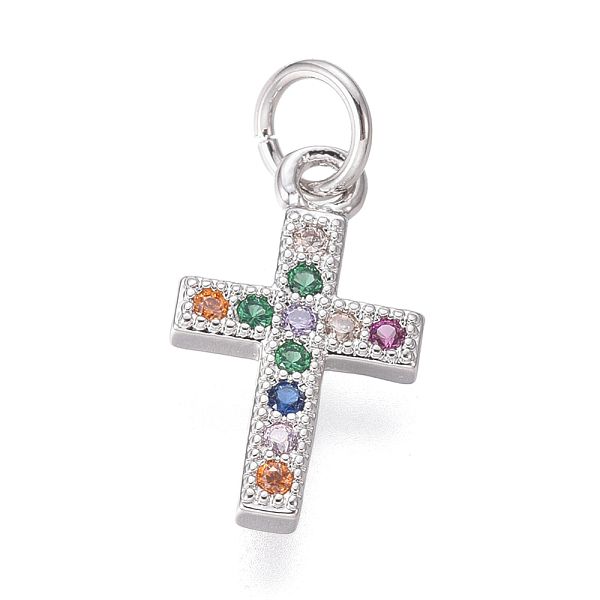 

PandaHall Brass Micro Pave Cubic Zirconia Tiny Cross Charms, with Jump Rings, Colorful, Platinum, 14x8.5x1.5mm, Hole: 3mm Brass+Cubic...