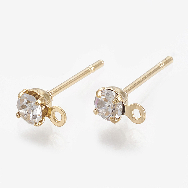 

PandaHall Brass Stud Earring Findings, with Loop, Real 18K Gold Plated, with Cubic Zirconia, , Clear, 5.5x3mm, Hole: 0.8mm, Pin: 0.7mm Brass...
